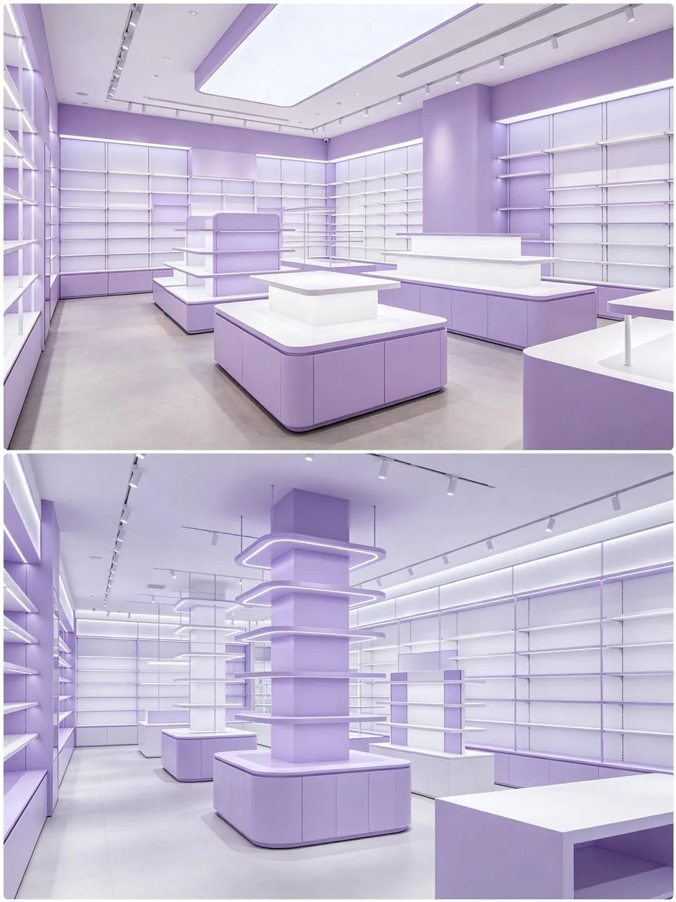 Lavender Store Fixture Concept with Rounded Tables — reference view 2 of 2
