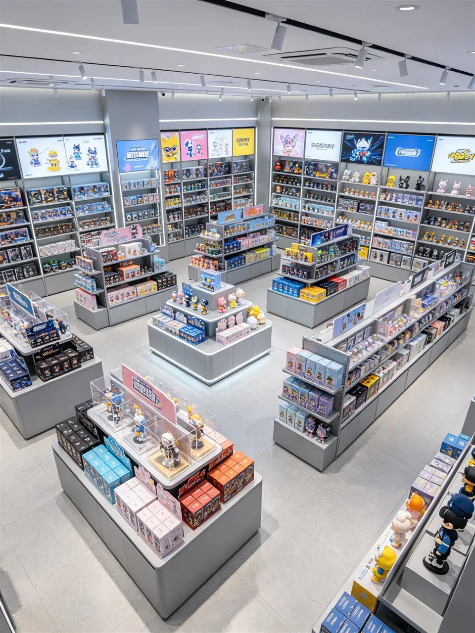 Overhead Gray Toy Store Plan with Tiered Islands — reference view 4 of 6