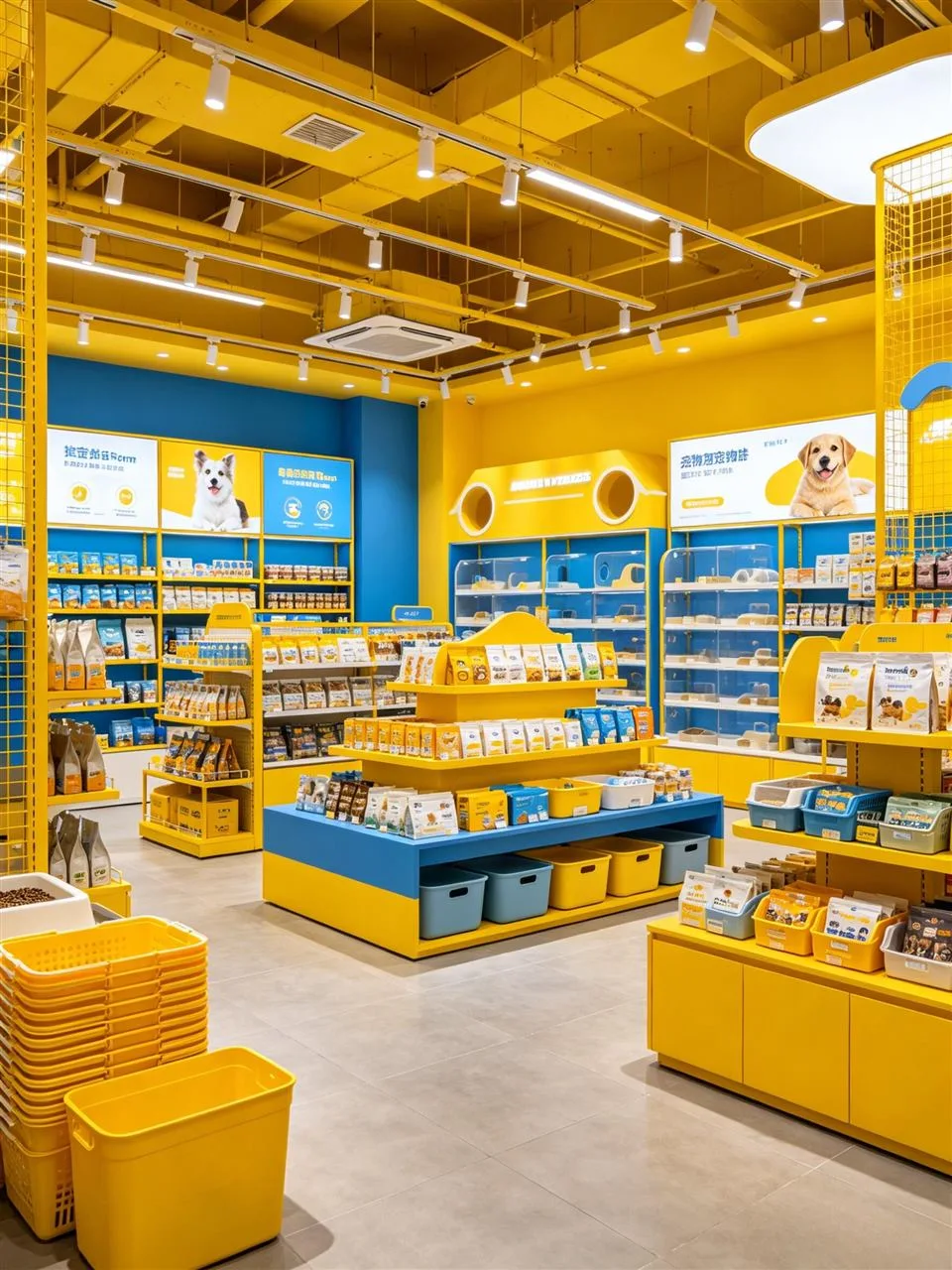 Yellow and Blue Gift Store with Low Display Tables