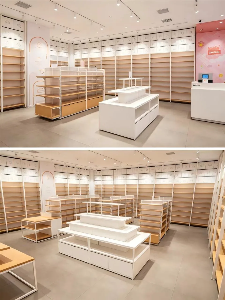 Empty Wood-Toned Store with White Stepped Islands — reference view 5 of 5