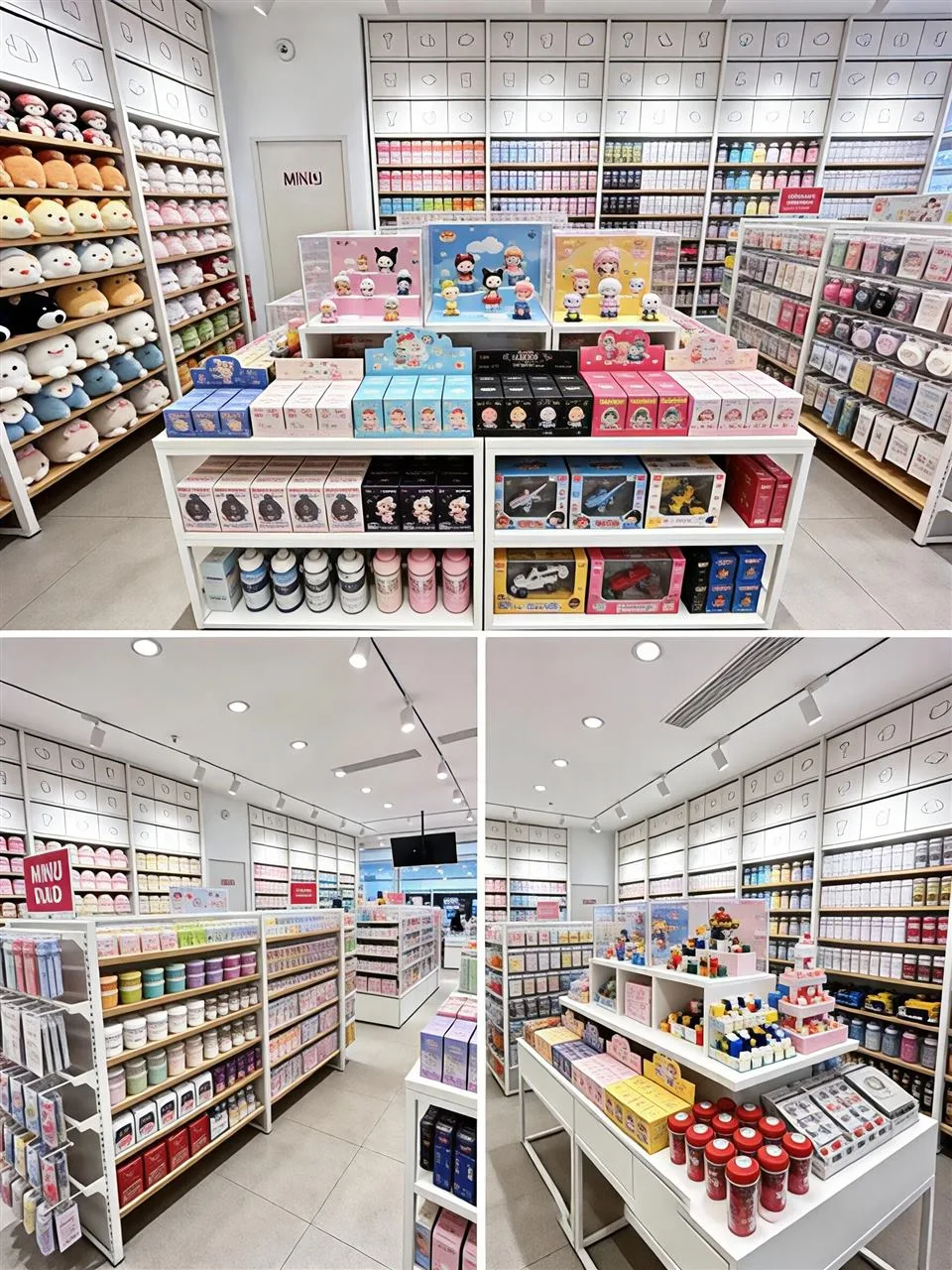 White Toy Store Islands Shown from Two Perspectives
