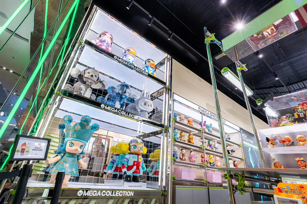 Green-Lit Toy Store Entrance Reference — reference view 2 of 8