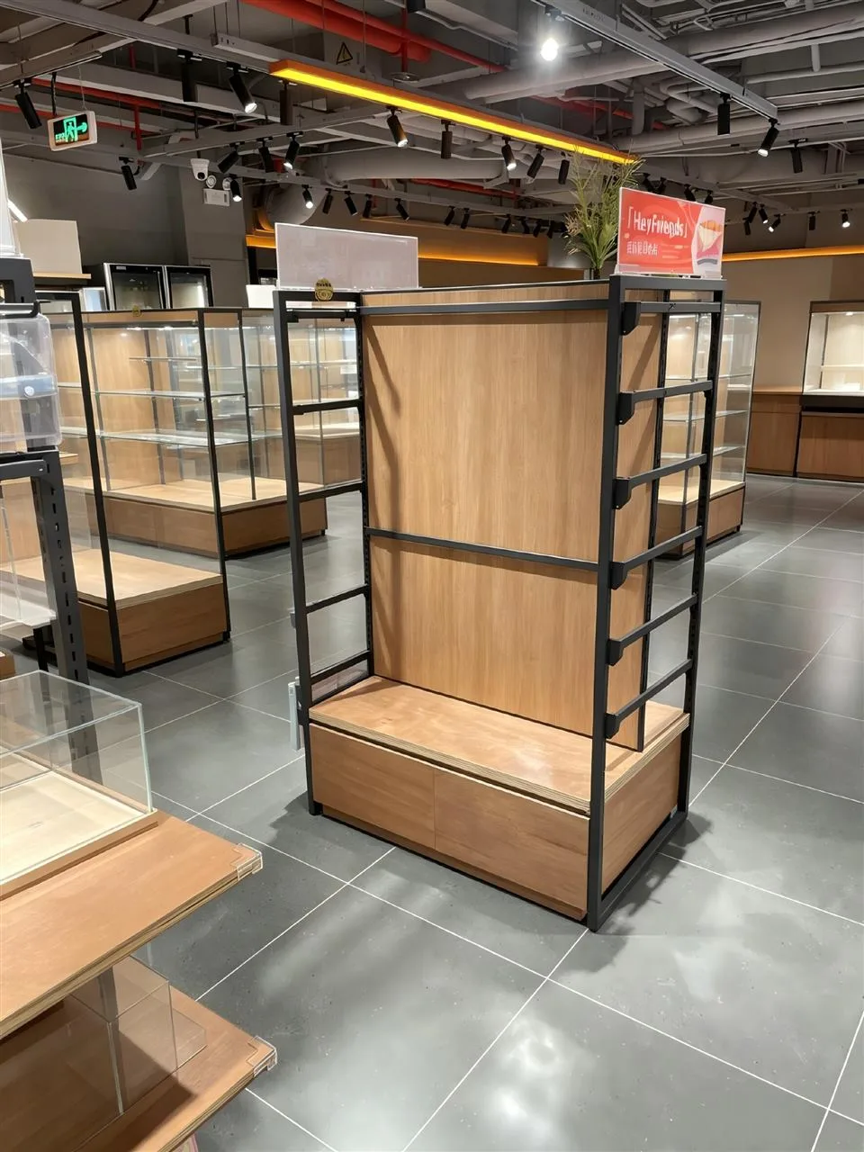Black-Framed Wood Wall Shelving with Base Cupboards — reference view 7 of 16