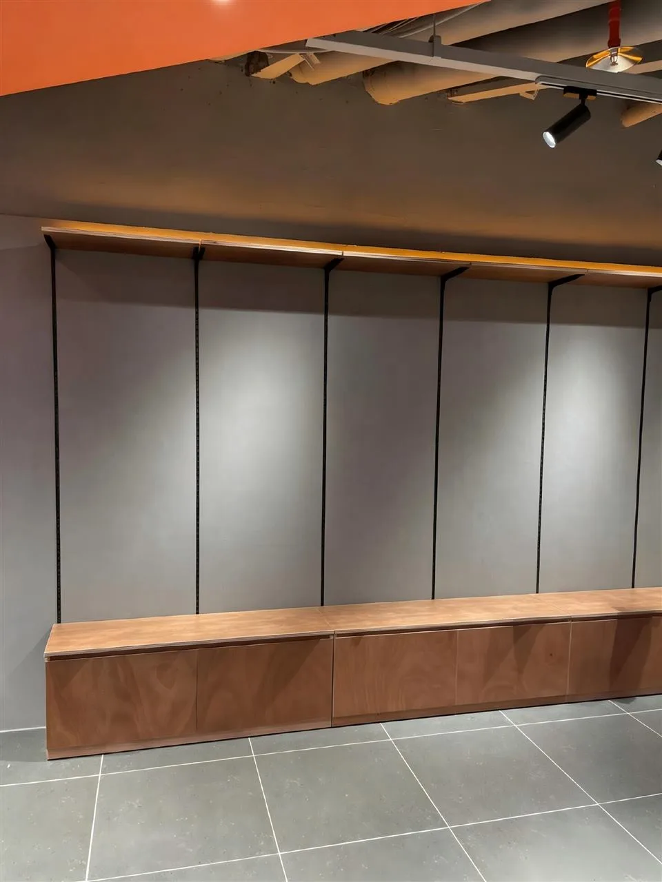 Black-Framed Wood Wall Shelving with Base Cupboards — reference view 9 of 16
