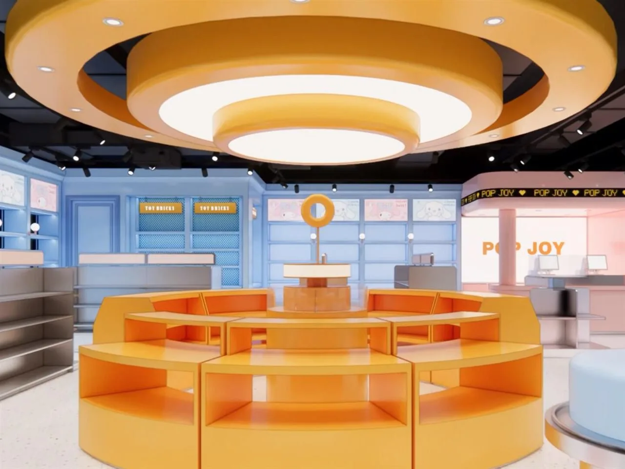 Orange Circular Display Island with Matching Ceiling Ring