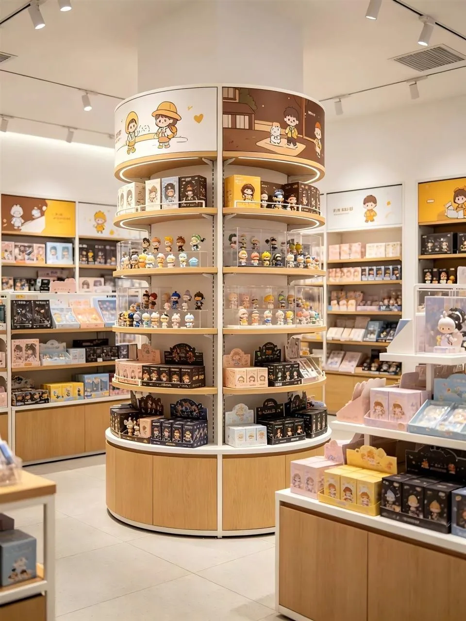 Round Wood-Toned Collectible Tower in a Gift Shop