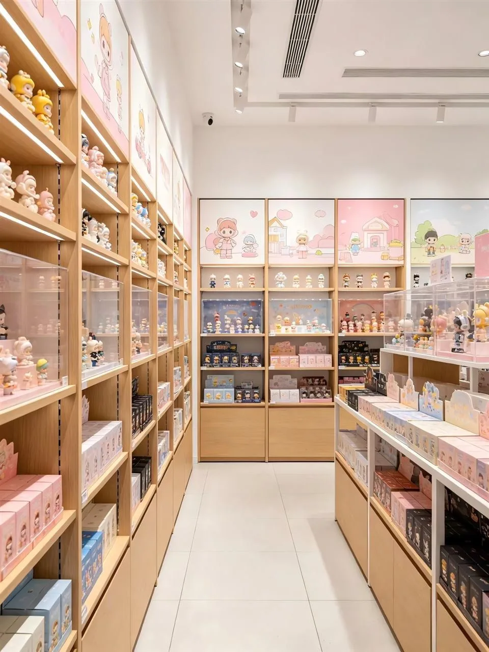Warm Wood Toy Wall with Pink Graphic Insets — reference view 3 of 4