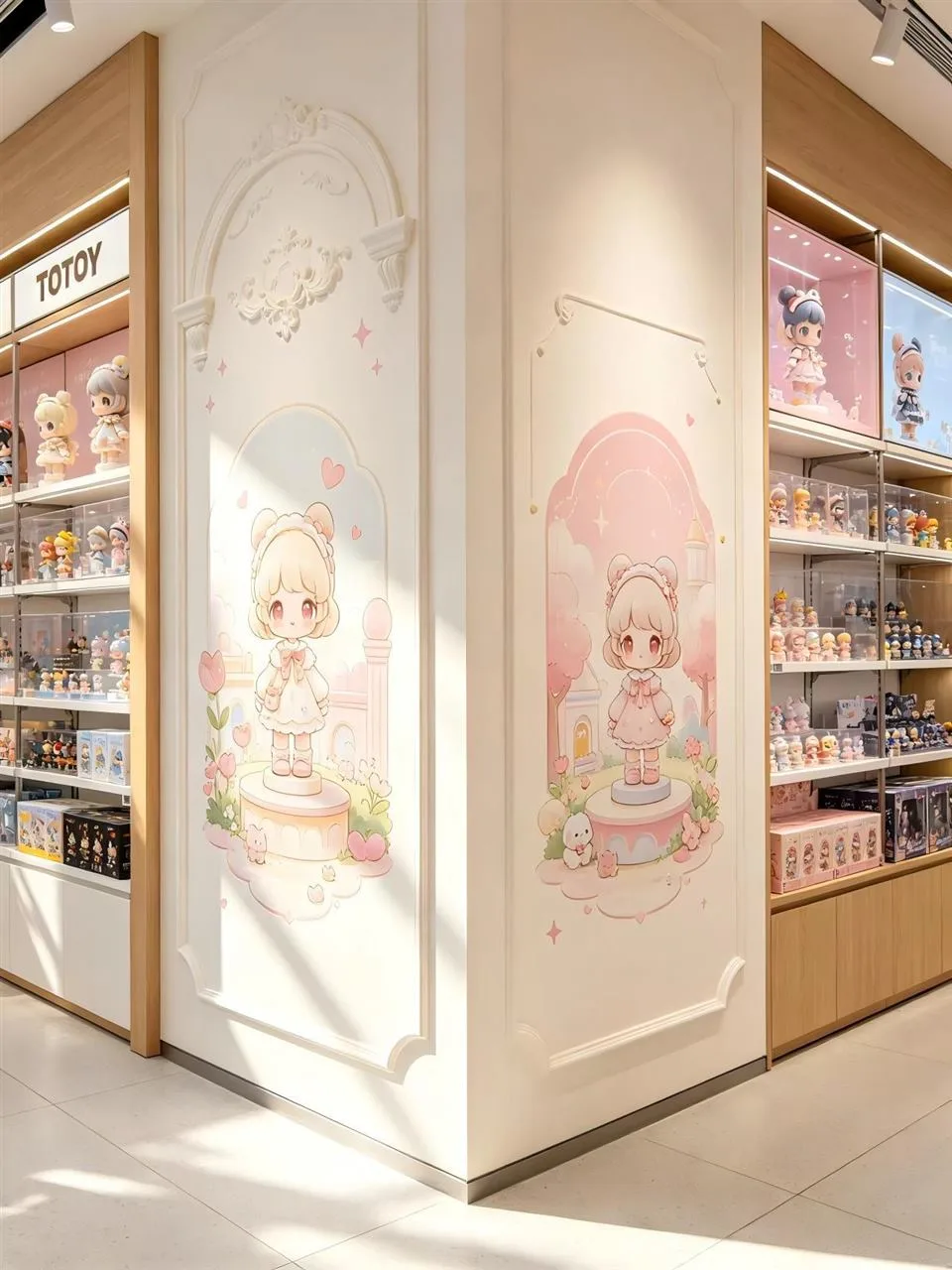 Warm Wood Toy Wall with Pink Graphic Insets — reference view 4 of 4