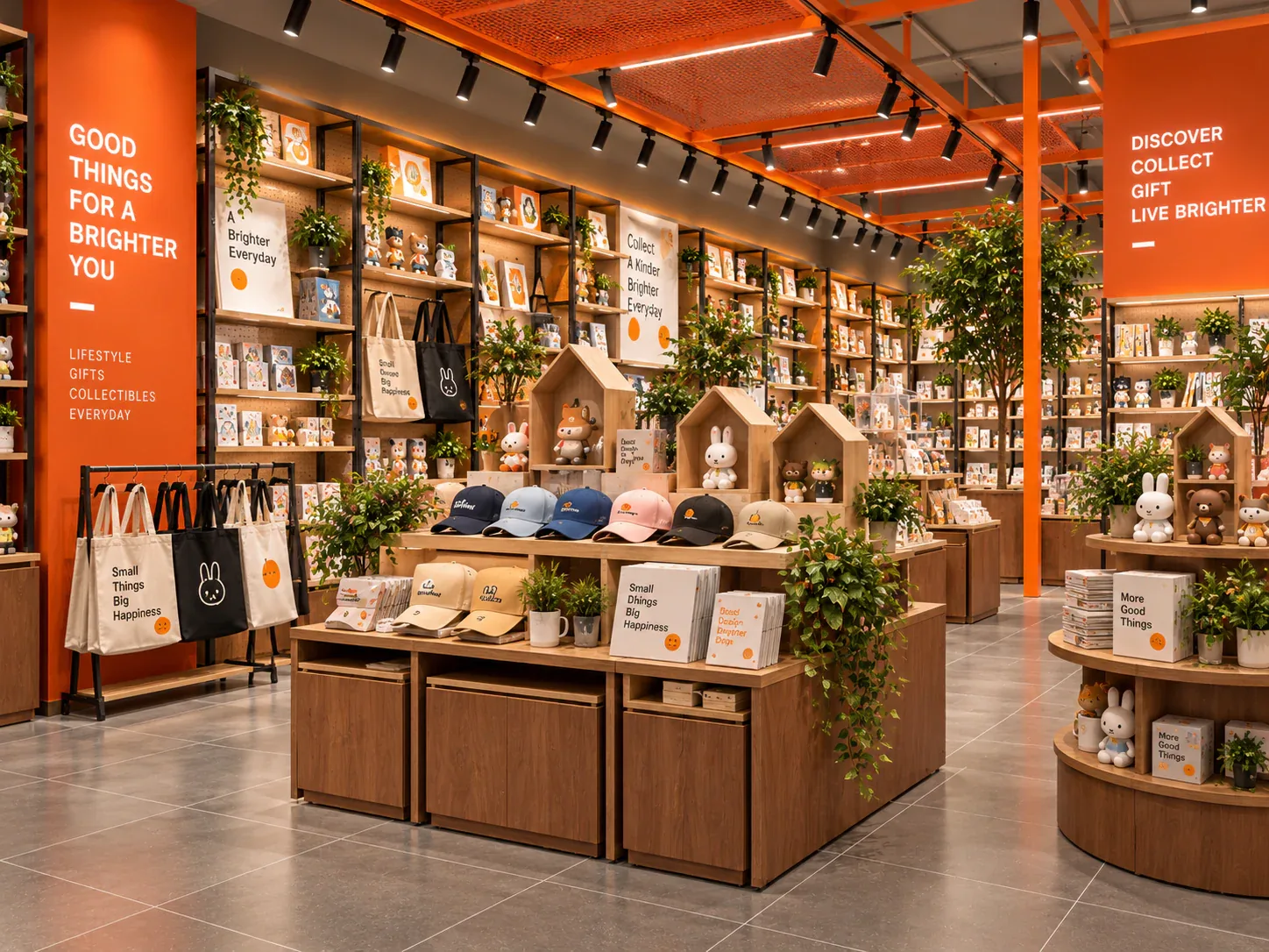Orange Toy Store with Warm Wood Display Tables — reference view 6 of 6